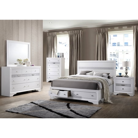 White Wood Bedroom Ensemble - Five - Drawer Chest for Clothes - Bedroom - Store Apparel Spaciously