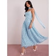 thumbnail image 4 of Aqua Blue Polka Dot Sleeveless Cinched Waist Maxi Dress With Choker Detail For Women, 4 of 6