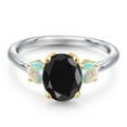 thumbnail image 3 of Gem Stone King 925 Silver and 10K Yellow Gold Black Sapphire and Simulated White Opal Engagement Ring for Women | 3.00 Cttw | Oval 9X7MM | Gemstone September Birthstone | Size 6, 3 of 6