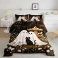 thumbnail image 2 of Feelyou Boho Western Ghost Queen Comforter Set, Cute Black Cat Carousel Comforter Sets Queen, Green Orange, Black Reversible, 3 Pieces, 1 Comforter and 2 Pillowcases, 2 of 7