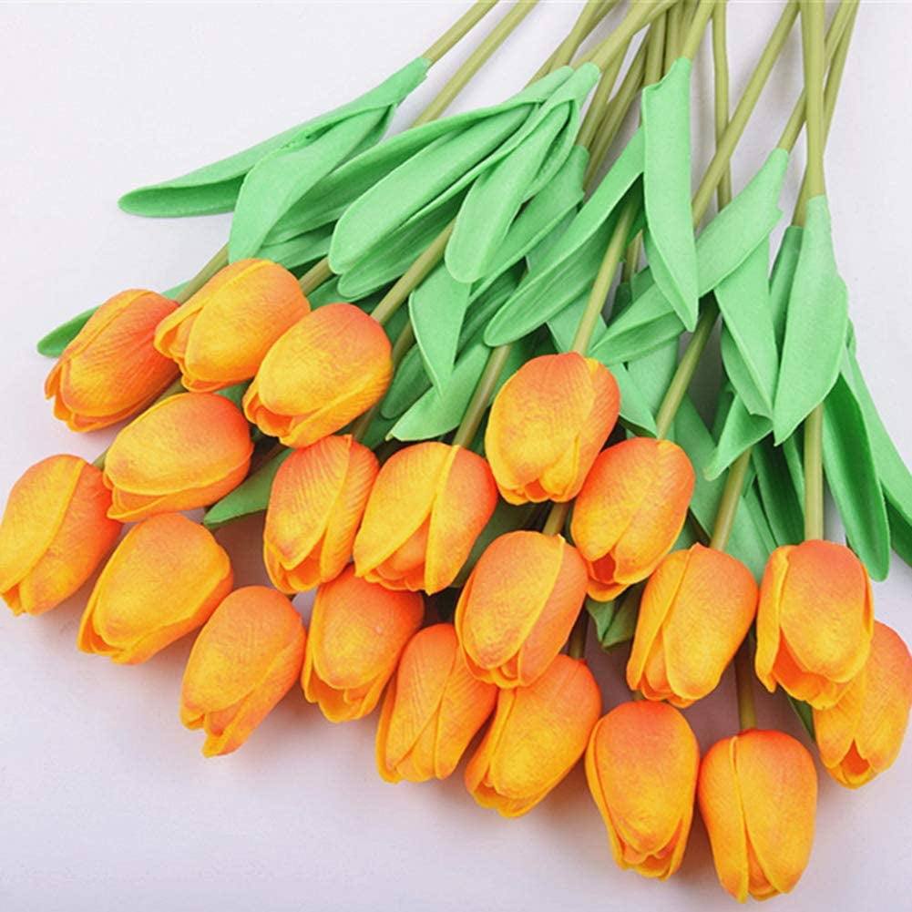20pcs Artificial Tulips PU Touch Single Stem Fake Flower Bouquet
