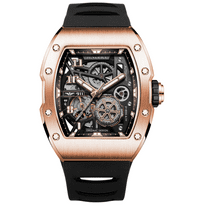 JINLERY Skeleton Automatic Self-Wind Men Tonneau Wrist Watch Stainless Steel Silicone Sapphire Crystal Waterproof Kinetic Energy Reserve Clock Man Hollow Luminous Mechanical Wristwatch