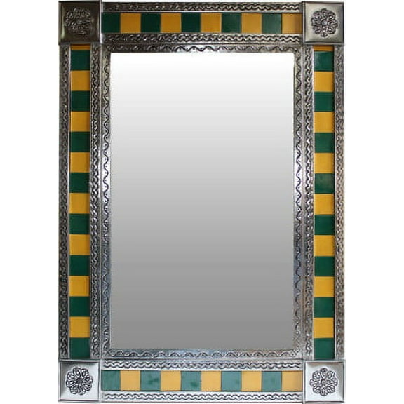 Green/Yellow Tile Talavera Tin Mirror