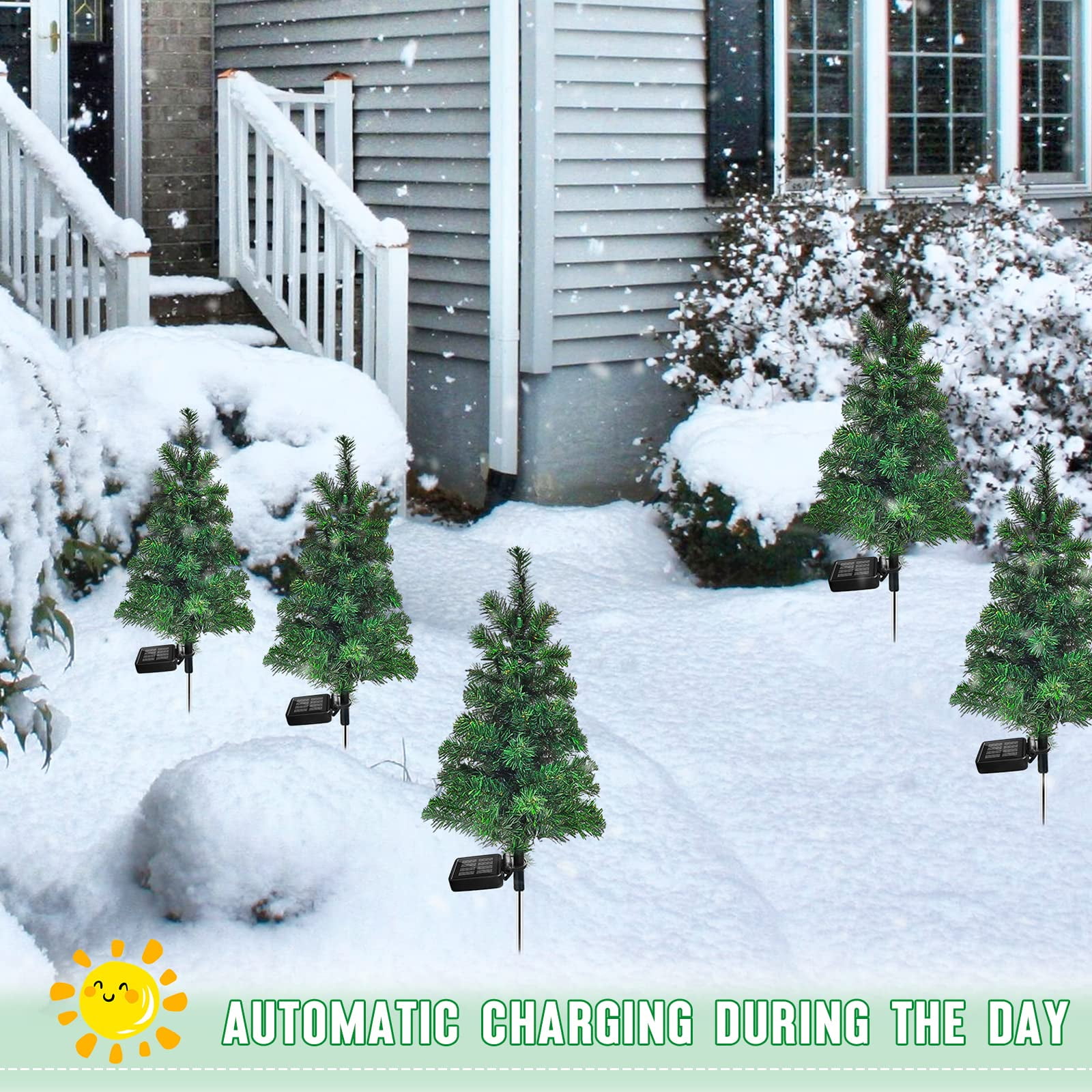 4 Set Solar Christmas Trees Lights - Outdoor Waterproof LED Tree Landscape Lights for Garden Yard Pathway Lawn Outside Decoration (Christmas Tree)