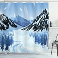 thumbnail image 1 of Northwoods Shower Curtain, Highlands Landscape with Mountains and Forest in a Blizzard Icy Roads, Fabric Bathroom Set with Hooks, 69W X 75L Inches Long, Baby Blue Black Blue, by Ambesonne, 1 of 3