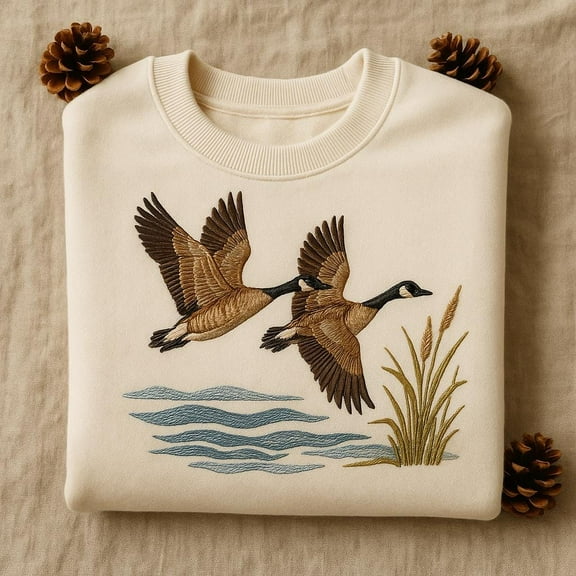 Embroidered Canada Goose Sweatshirt, Flying Geese Nature Hoodie, Wildlife Duck Bird Sweater, Outdoors Hunter Gift, Waterfowl Art
