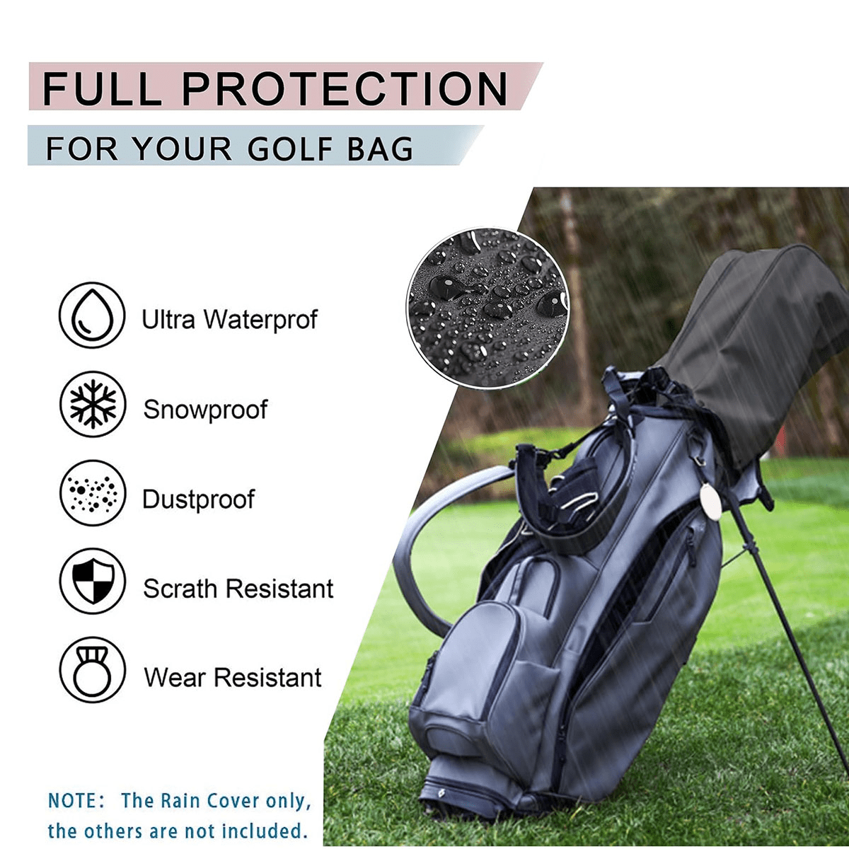 Golf Bag Rain Cover Hood, Cover, for Tour Bags