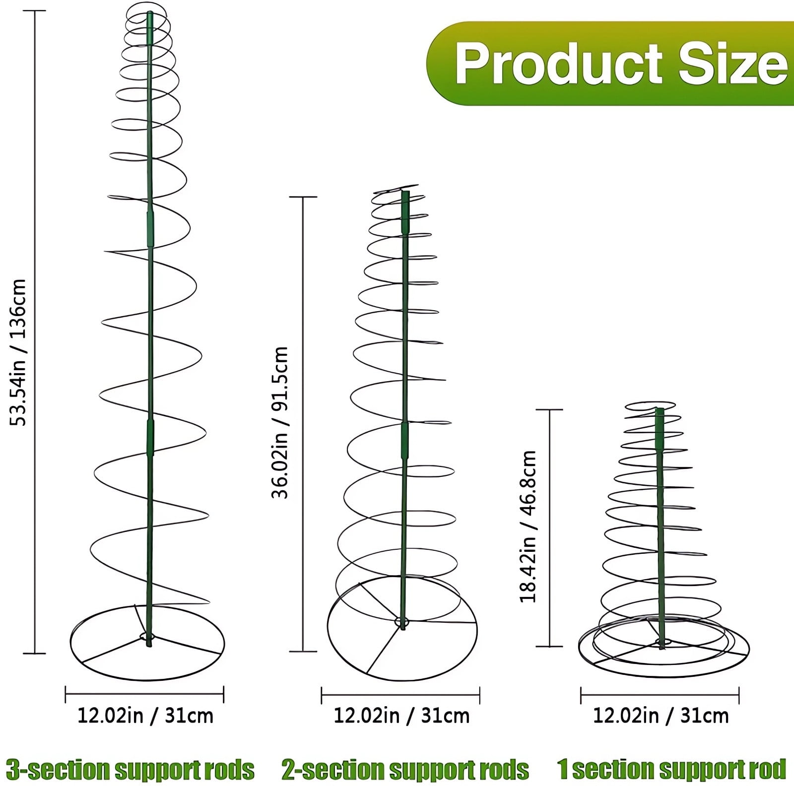 Iron Plant Stand with Support Posts - 53.6 Inch Tall Screw Style Climbing Cage for Potted Plants, Flowers, Vines - Rust-Proof Metal & Plastic Construction