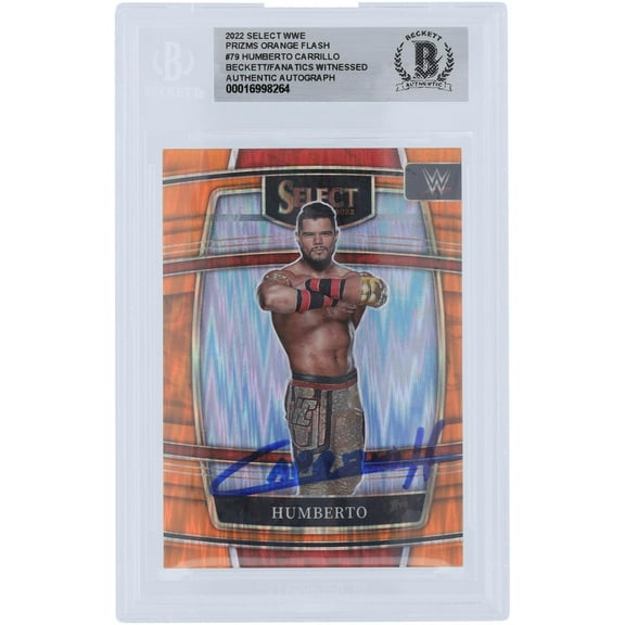 Humberto Carrillo WWE Autographed 2022 Panini Select Orange Flash Prizm #79 Beckett Fanatics Witnessed Authenticated Card - Fanatics Authentic Certified