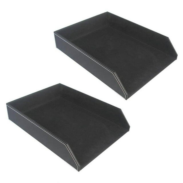 2X PU Leather Collection Letter Tray, Document Desk Organizer,Stackable Office File Document Tray Holder (Black)