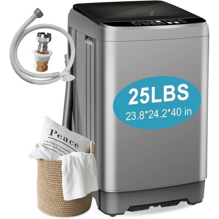 Kcpolre Portable Washing Machine, 25 lbs Full Automatic Washer with 10 Programs & 8 Water Levels, Top Load Clothes Washing Machines with LED Display for Home, Apartment, Grey
