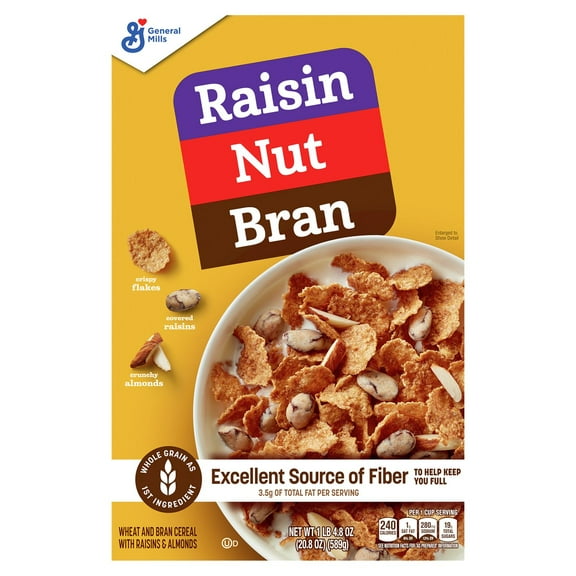 Pack of 2 General Mills Raisin Nut Bran with Almonds and Covered Raisins Cereal, 20.8 oz (Package May Vary)