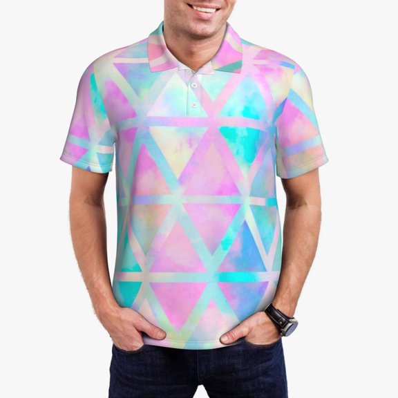 Ombre Geo Print Polo Shirts Pastel Casual Shirt Summer T-Shirts Men Short-Sleeve Turn-Dow