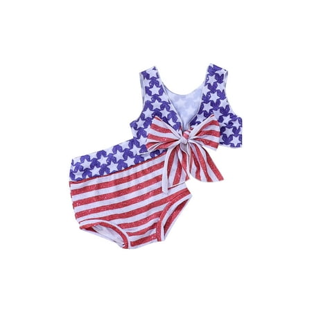 

Toddler Baby Girl Swimsuit Stars Stripes Print Sleeveless Bathing Suit Swimwear Independence Day Clothes