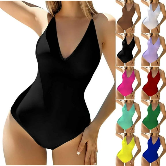 Summer Fashion Tankini Swimsuits for Women Plus Size Sexy Solid Color V-neck Swimming Trunks Bikini Split Suit