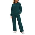 thumbnail image 3 of Tqcoqu Women's Solid 2 Piece Sweatsuit,Crew Neck Long Sleeve Sweatshirt & Elastic Waist Wide Leg Sweatpants,Thick Casual Loungewear Outfit Set,Green Women's S-XXXL, 3 of 9