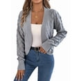 thumbnail image 1 of Cardigan Sweaters for Women Crochet Open Front Short Jacket Fall Winter Lantern Sleeve Cover Up Grey L, 1 of 9