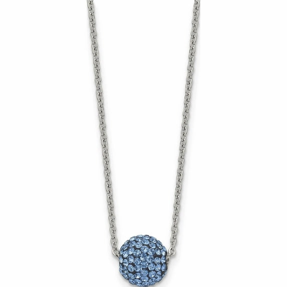 Stainless Steel Polished Blue Enamel With Crystals 16In 2In Ext Necklace Made In China -Jewelry By Sweet Pea