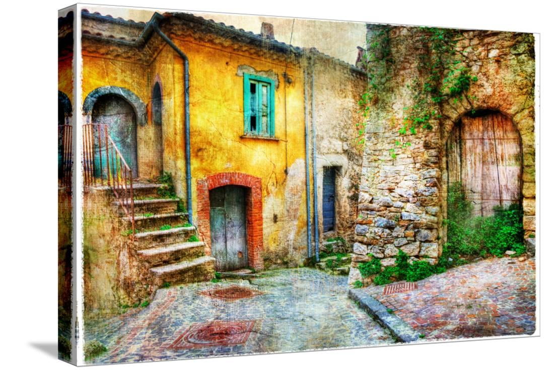 Old Streets of Medieval Villages of Italy, Artistic Picture Stretched ...
