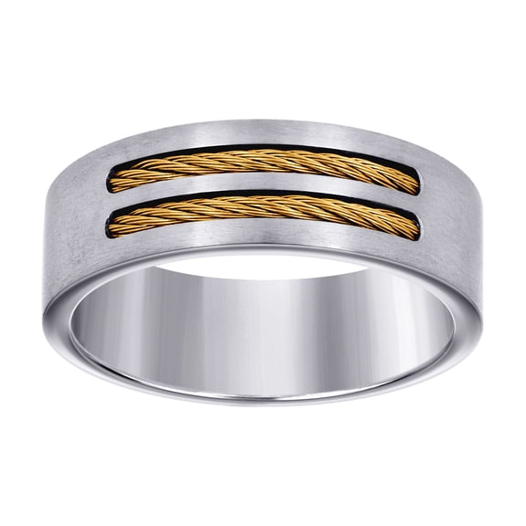 Stainless Steel Yellow-tone Mens Cable Inlay Comfort-fit Wedding Band 8mm Size 11 Wedding Band for Men