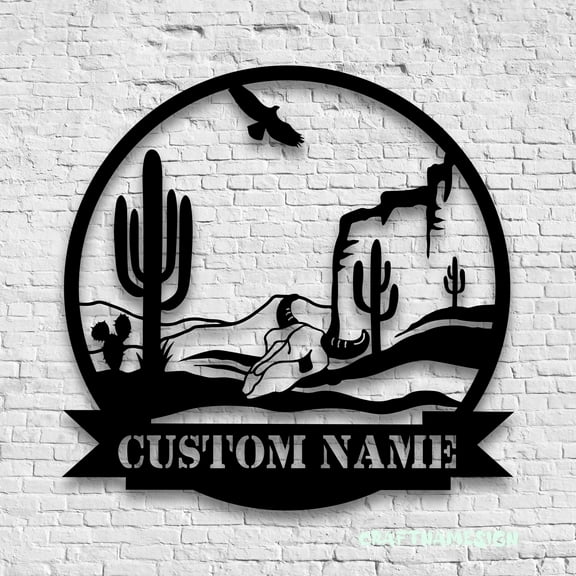 Craftnamesign Custom Cactus Desert Metal Wall Art LED Light, Custom Southwest Desert Name Sign