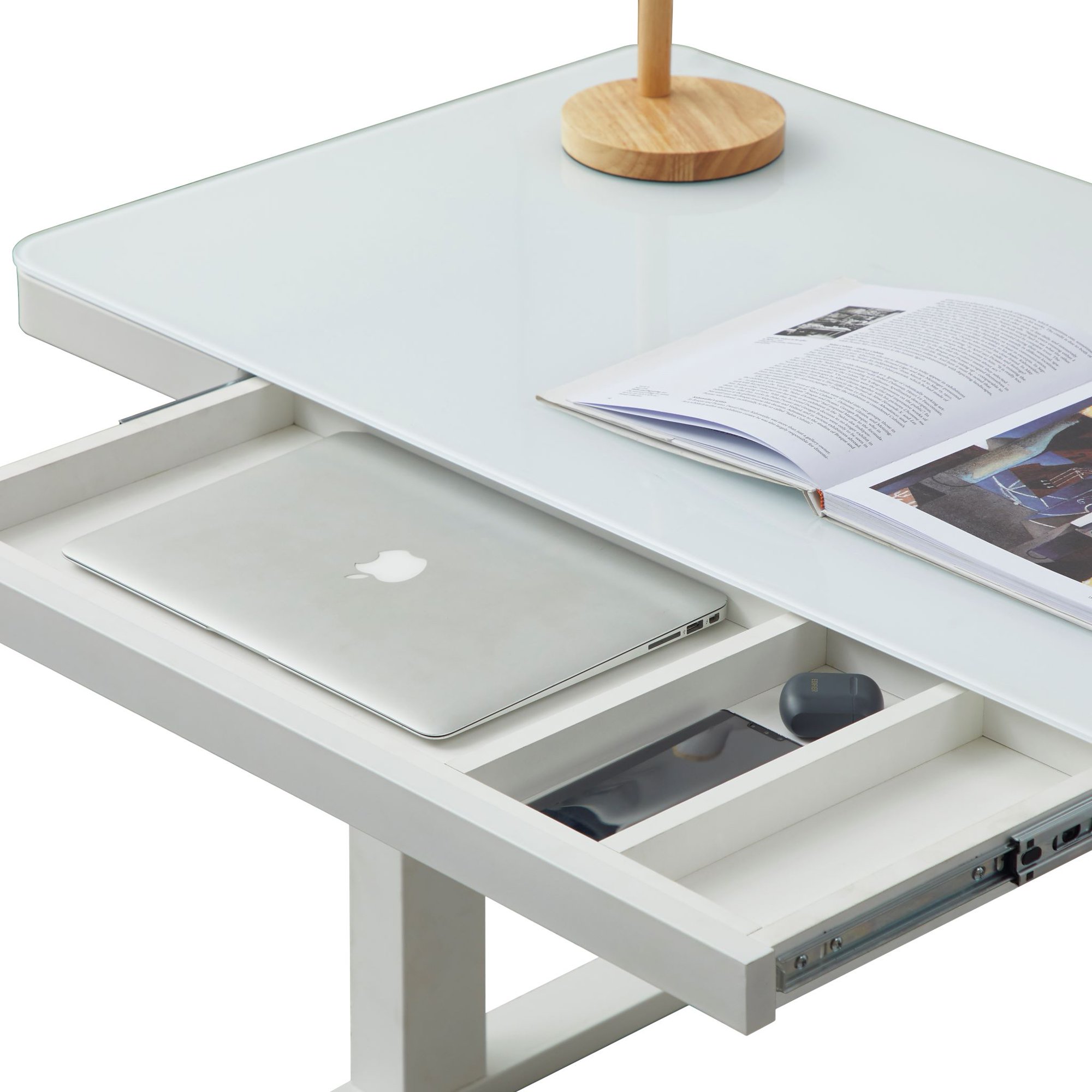 Homy Casa Height Adjustable 48" Electric Standing Desk with Glass Top and Drawer for Home Office