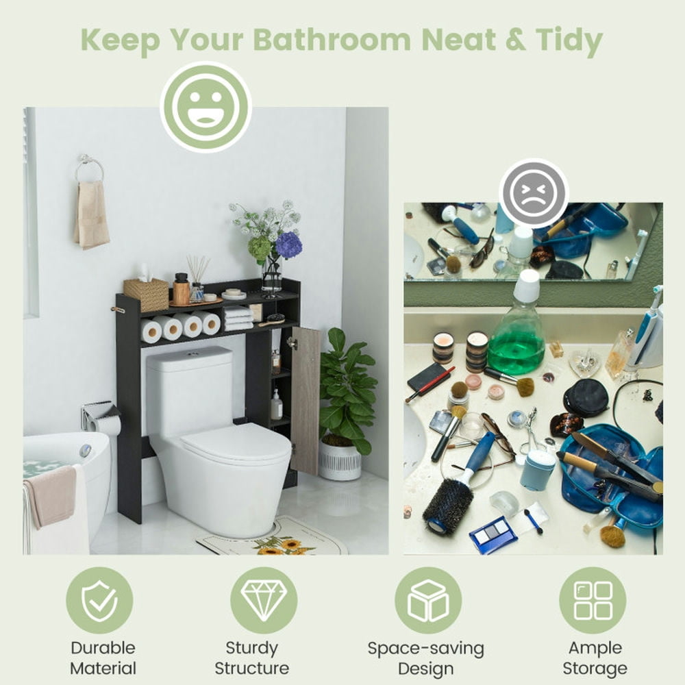 Finihen Toilet Storage Cabinet, Bathroom Cabinet Organizer, Bathroom Over the Toilet Floor Storage Organizer with Adjustable Shelves, for Bathroom, Black