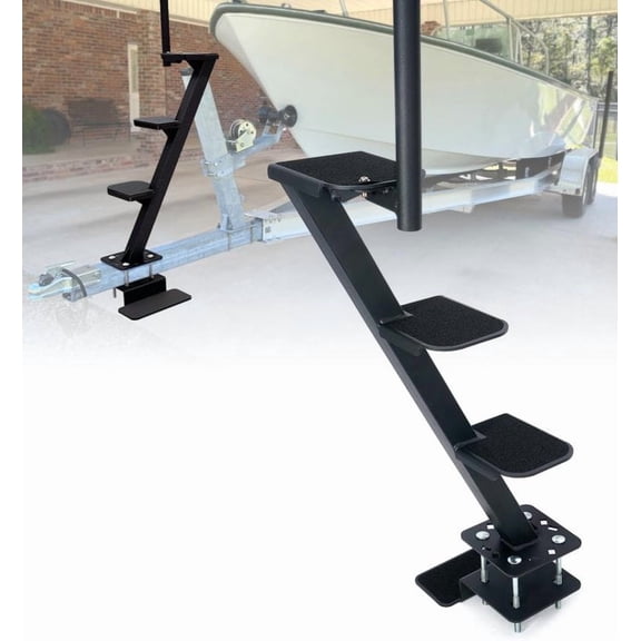 Heavy-Duty Carbon Steel Boat Trailer Steps with Safety Handle, Non-Slip Surface, Universal Fits for Trailers Tongue Step
