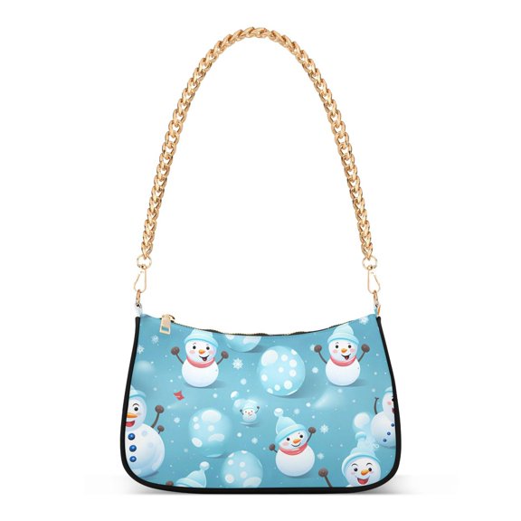 Womens Chain Shoulder Bag Christmas Snowman Classic Tote Handbags Fashion Clutch Hobo Purse with Zipper for Travel Casual