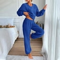thumbnail image 2 of UAMVSH Womens Fleece Sets Warm Winter Long Sleeve Crew Neck Tops and Elastic Waist Cinch Bottom Pants Fuzzy Fluffy 2 Piece Outfits(X-Large,Blue), 2 of 7