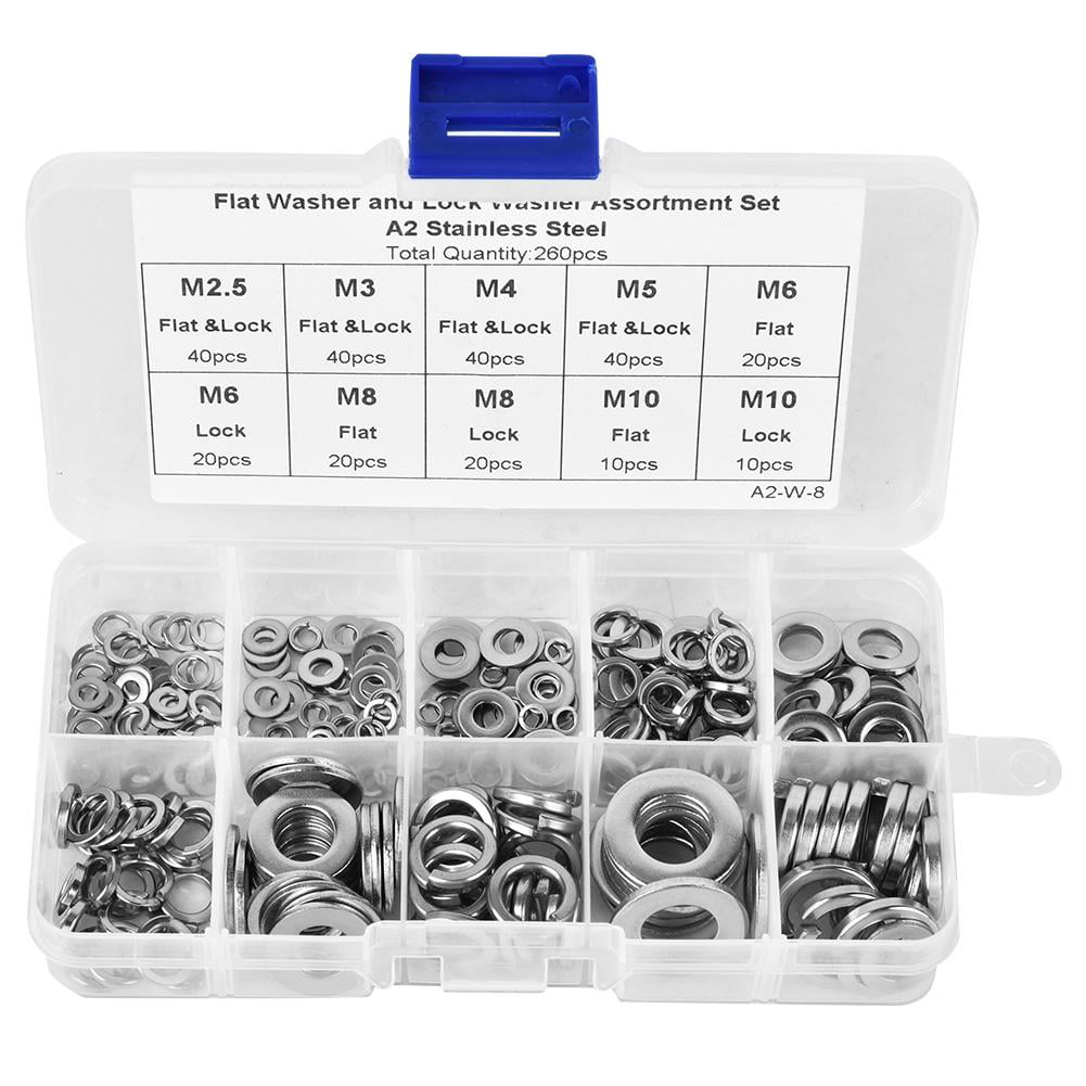 260Pcs Stainless Steel Washer Spring Pad Assortment Set M2.5-M10 