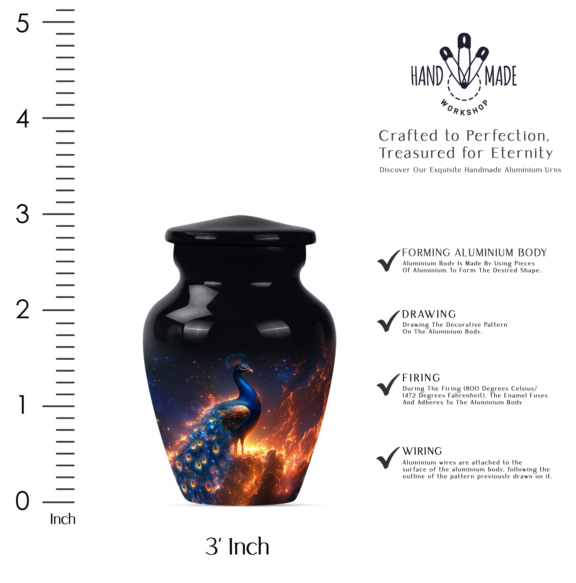 Peacock Mini Cremation Urns for Human Ashes, Funeral Urn, Small Urns for Human Ashes Keepsake, Urn for Ashes for Women(Size - 3inch, 4 Pcs)