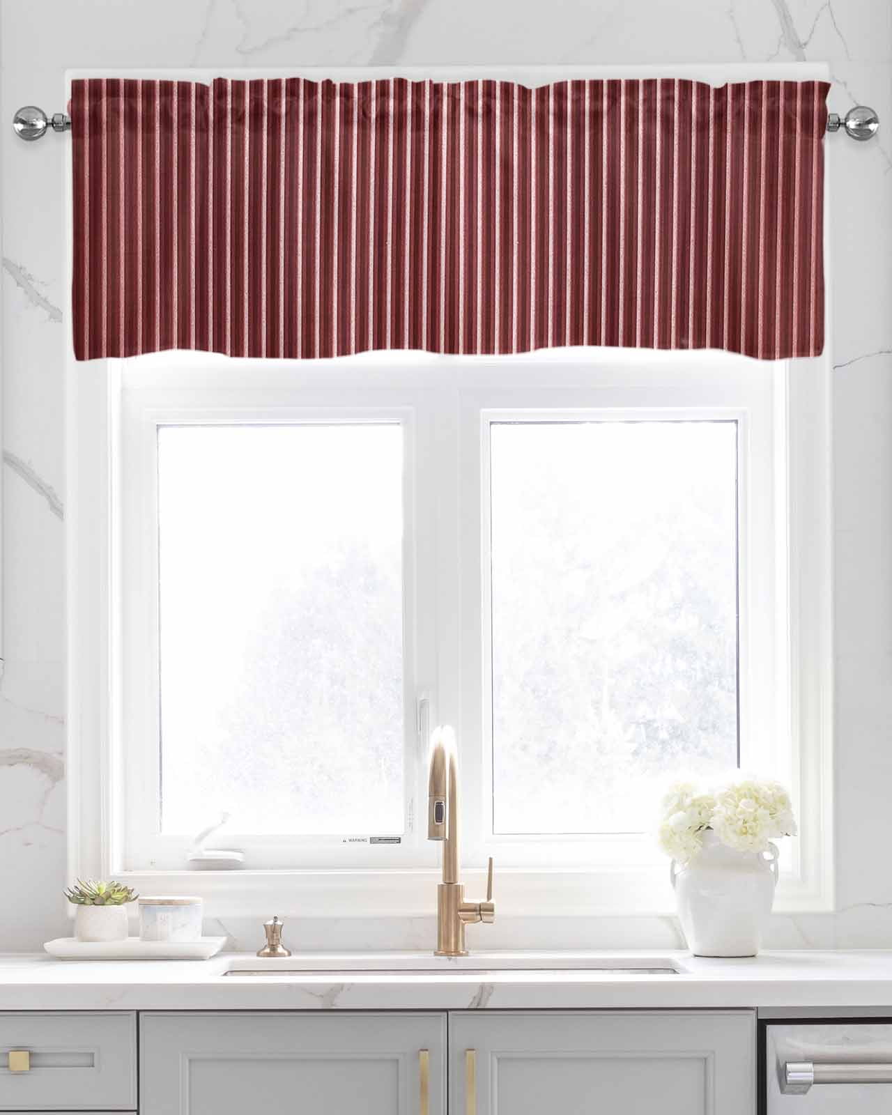 Red Striped Linen Curtain Valance for Bedroom/Bathroom/Kitchen/Office/Living/Dining Room Window,Modern Abstract Art Aesthetics Rod Pocket Topper Decorative Cafe Drapes Panel 54"x18"