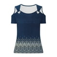 thumbnail image 5 of Stamzod Womens Blouses Fashion Vintage Printed Summer V-Neck Cold Shoulder Short Sleeve Top Casual Loose Fit Beach Vacation Outfits for Women Navy D M, 5 of 6