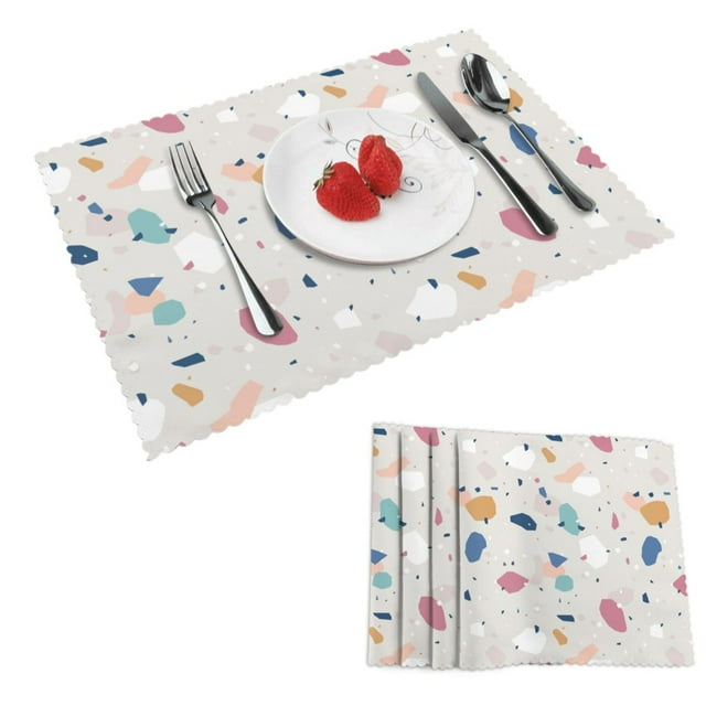 DouZhe Ensemble de 4 Sets de Table en Polyester, Motif Terrazzo Coloré Abstrait, Résistants à la Chaleur pour Table à Manger, 12 Pouces x 18 Pouces