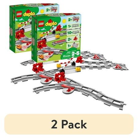 (2 pack) LEGO DUPLO Town Train Tracks Expansion Set 10882, Building Toys for Toddlers with Red Action Brick, Gifts for 2 - 5 Year Old Boys and Girls