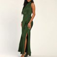 thumbnail image 1 of Faldas largas Vestido largo de satén con cuello simulado para mujer, vestido para ocasiones formales, abertura lateral, elegante Cgtredaw Verde oscuro T M para Mujer, 1 of 8
