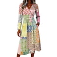 thumbnail image 3 of Long Sleeve Midi Dresses for Women V Neck Vintage Long Sleeve Work Casual Dress Elegant Holiday Party Dresses, 3 of 5