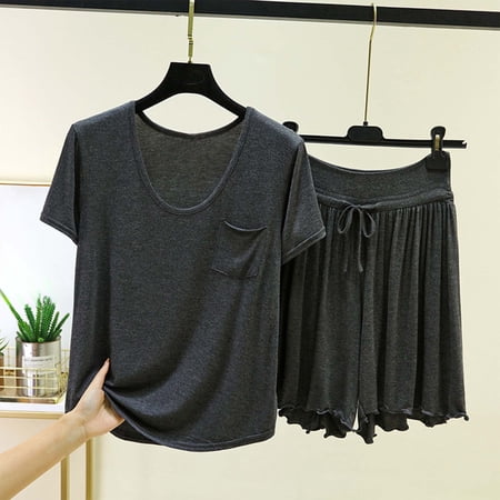Roncen Summer Pajamas for Women Set Soft Comfy Loose Lightweight Sleepwear Short Sleeve Tops and Shorts 2 Piece Cute Pjs Set