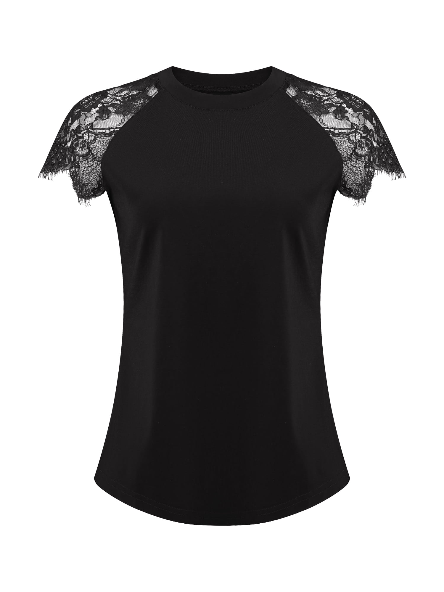 DARING DIVA Women's Lace Short Sleeve Tops 2026 Casual Summer Blouse Tee Shirt XL Black