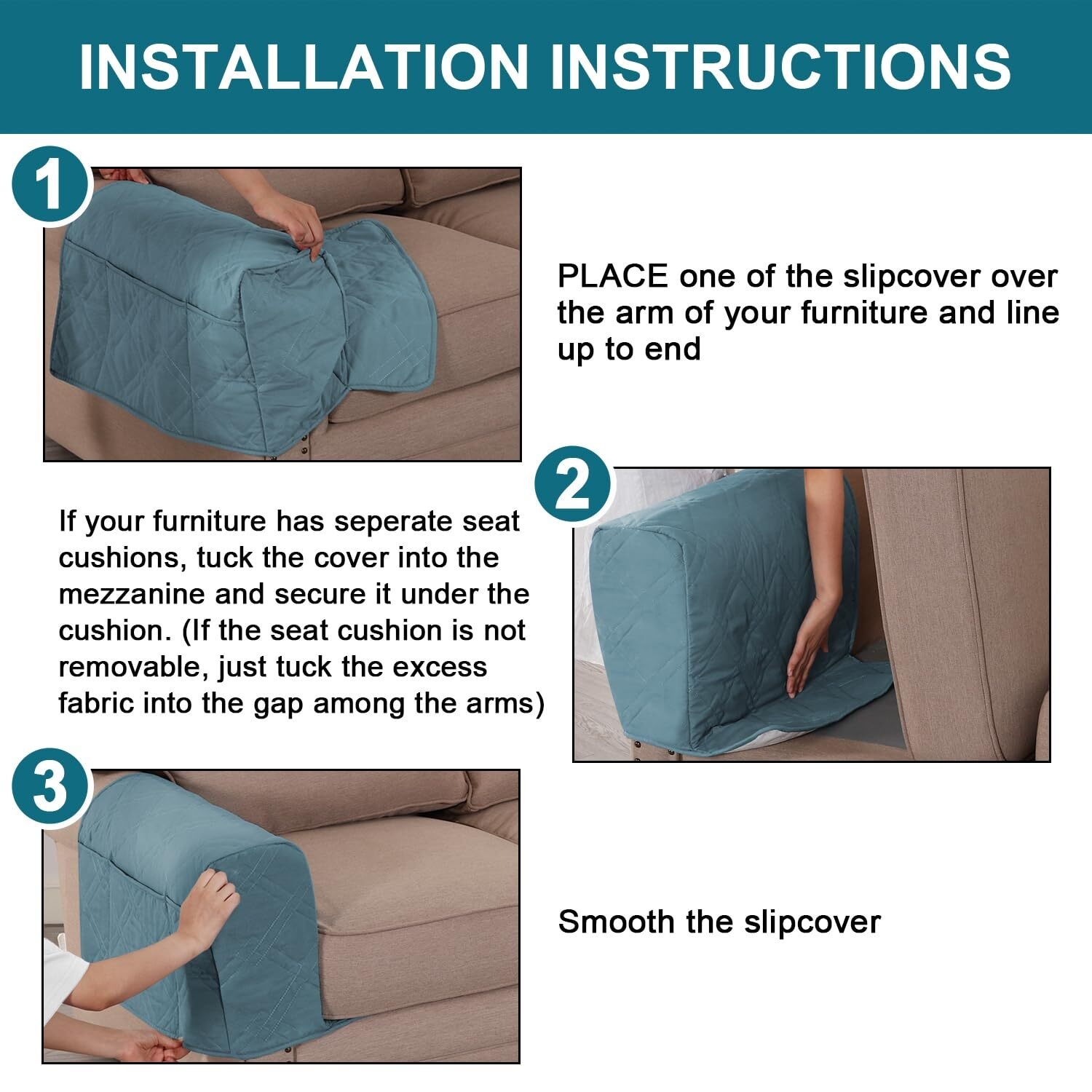 2 Pack Waterproof Armrest Covers for Chairs and Sofas Couch Arm Covers for Sofa Armrest Covers with Side Pocket Anti-Slip Furniture Protector Washable Armrest Slipcovers Set of 2