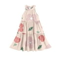 thumbnail image 5 of Abcomgle Girls Summer Dress Size 14-16 Casual Halter Neck Sleeveless Midi Dress Floral Print A-line Sundresses Basic Swing Dresses 11-12 Years,Light pink, 5 of 7