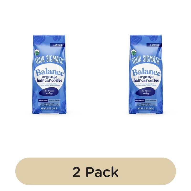 Four Sigmatic Balance Half Caf Ground Organic Mushroom Coffee Bag 340g, British Import (Pack of 2)