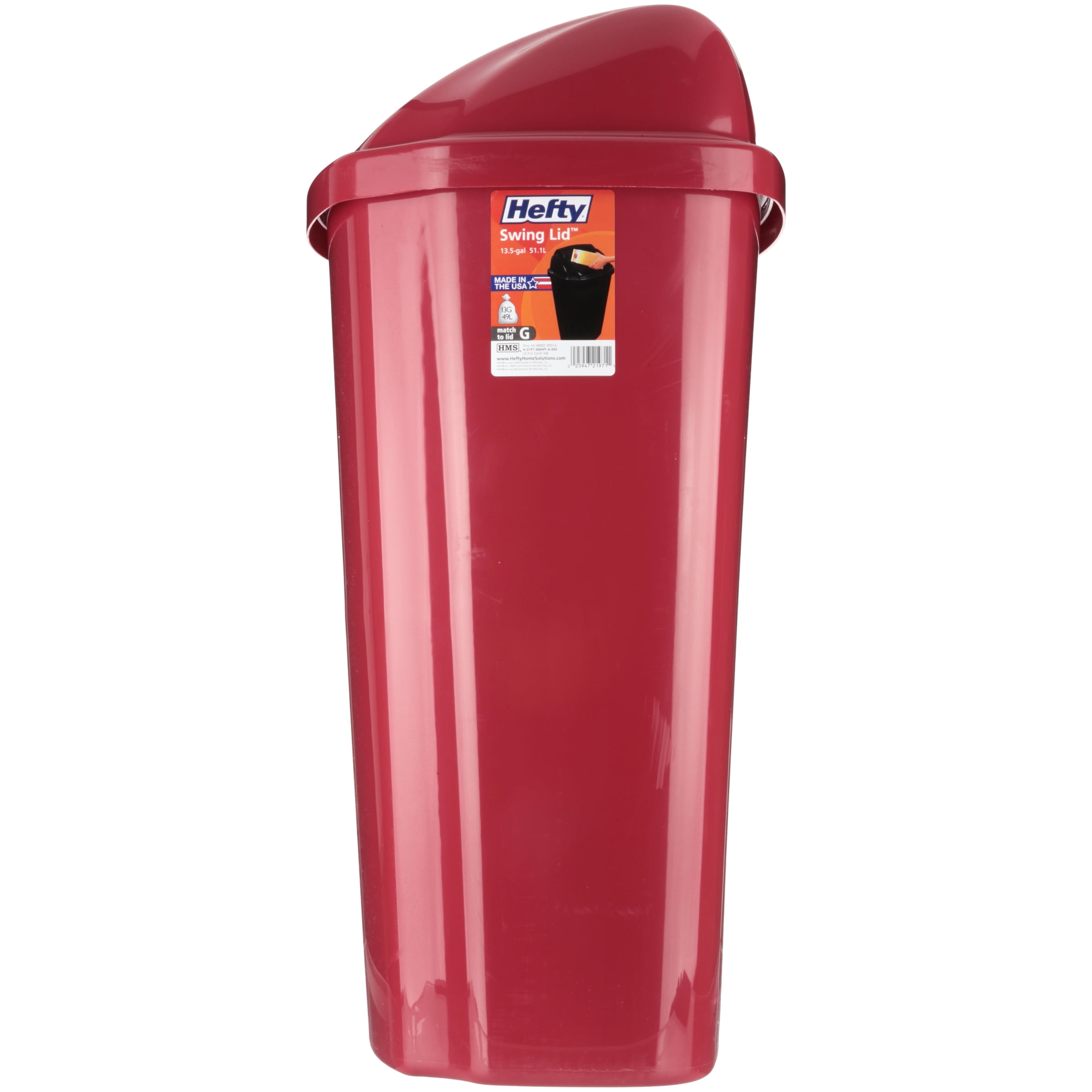 Hefty 13.5 gal Plastic Kitchen Swing Top Trash Can, Black