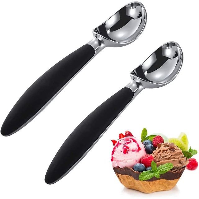 2 cucharas para helado, cucharas para helado grandes, cucharas para helado de acero inoxidable, con mango de plástico antideslizante, para galletas y para servir