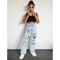 thumbnail image 3 of OYYN Girls' Printed Wide Leg Jeans Casual 7-14Y Y2K Style Distressed Denim Trousers Streetwear, 3 of 7