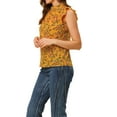 thumbnail image 4 of INSPIRE CHIC Women's Floral Keyhole Ruched Sleeveless Stand Collar Ruffle Top Yellow M, 4 of 6