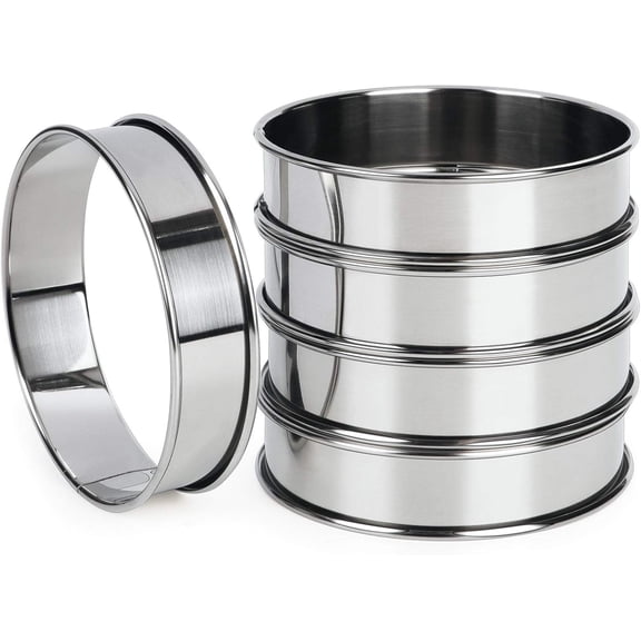 FANGSUN 4 Inch English Muffin Rings, Stainless Steel Crumpet Rings, Tart Rings for Baking, Double Rolled Nonstick Round Cake Ring, Metal Pastry Ring Mold for Dessert Food Making Tool