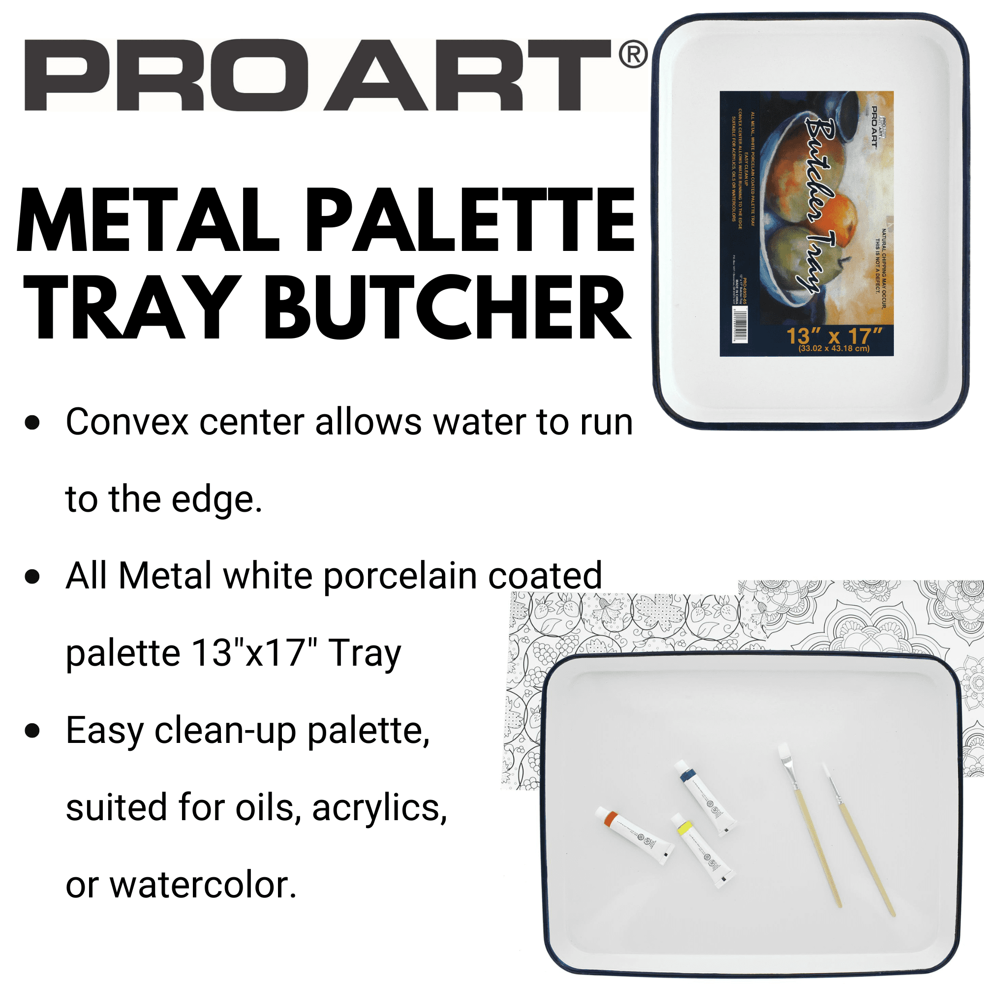 Pro Art Palette Metal/Porc Butcher Tray 13x17