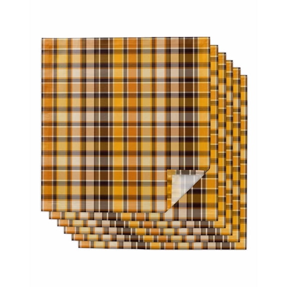 Yellow Black Plaid Cloth Napkins Set of 6 Reusable Dinner Napkins, Fall Country Farmhouse Buffalo Check Cocktail Napkin Washable Table Napkins for Wedding/Holiday Party/Baby Shower 20"x20"